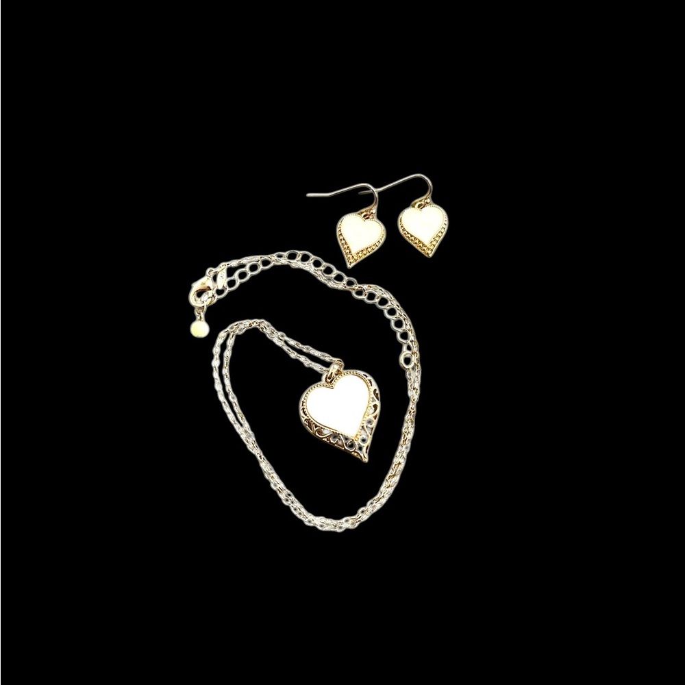 Vintage Avon Mother of Pearl Heart Necklace & Earring Set